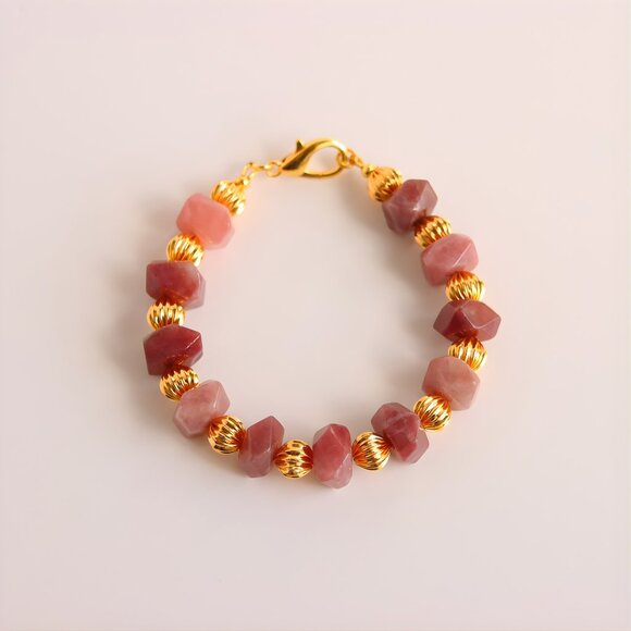 Pink Botswana Agate with 18k Gold Plated Beads - Picture 1 of 4